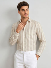 Ivory & Khaki Stripe Formal Shirt